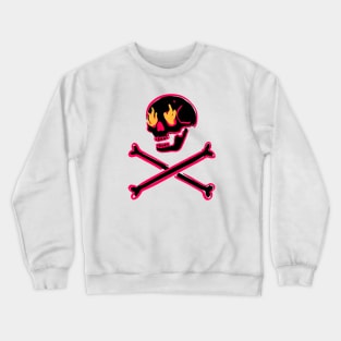 Black Skull Fire Eyes Skeleton Vaporwave with crossed Bones Crewneck Sweatshirt